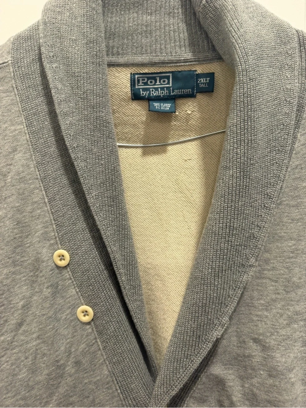 Ralph Lauren Gray Shawl Collar Cardigan with Cream Inner Trim